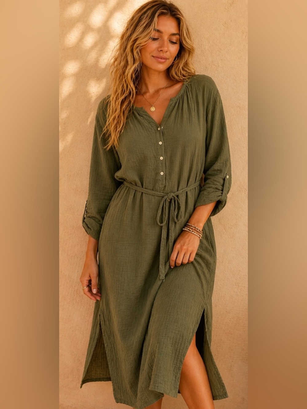 Universal Thread Olive Green Midi Shirt Dress